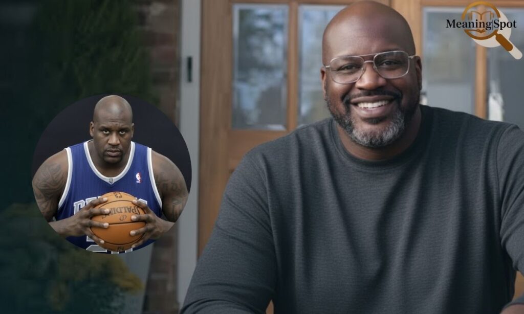 A smiling man in casual clothing sitting indoors, with a smaller inset image showing him holding a basketball, used to represent success themes related to Shaquille O'Neal Net Worth.